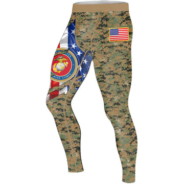 US Marine American Flag Camo Men's Compression Leggings