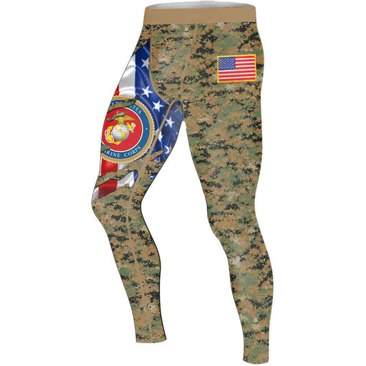US Marine American Flag Camo Men's Compression Leggings