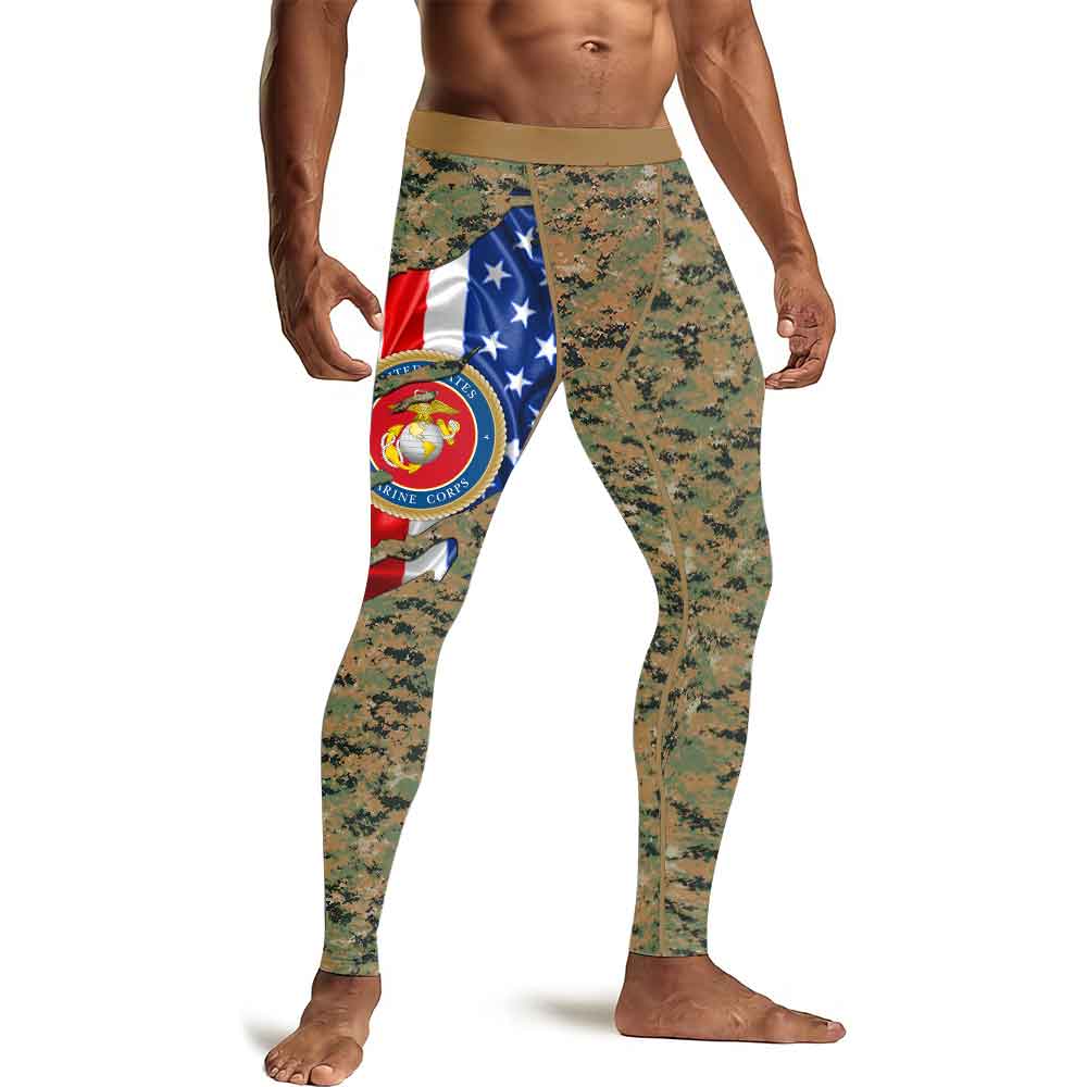 US Marine American Flag Camo Men's Compression Leggings