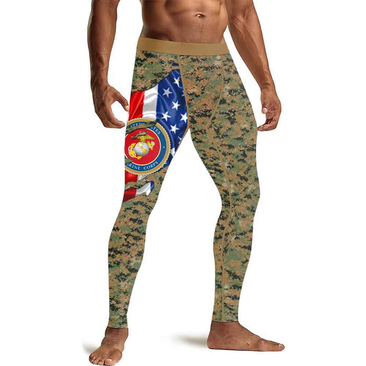 US Marine American Flag Camo Men's Compression Leggings