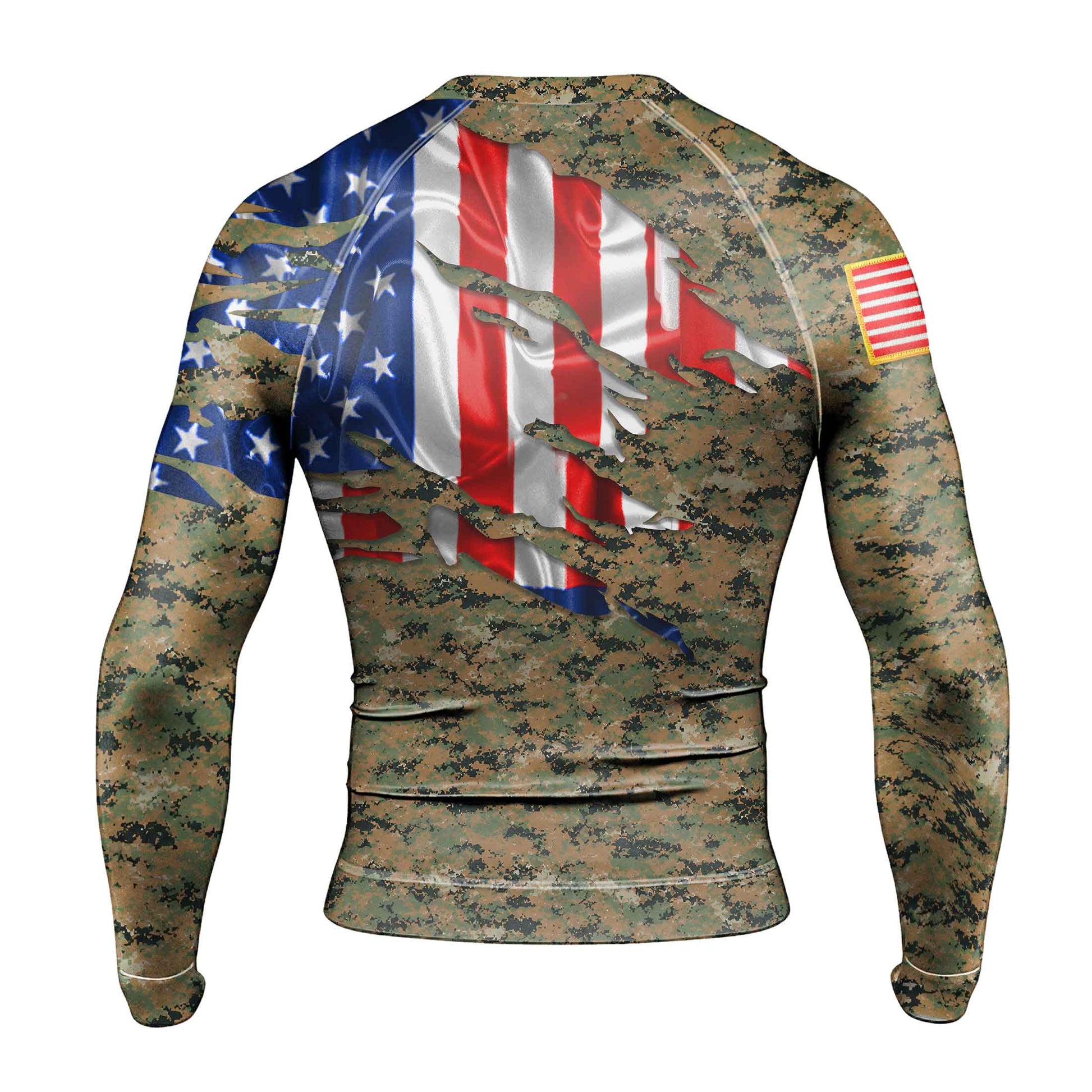US Marine American Flag Camo Men's Long Sleeve Rash Guard