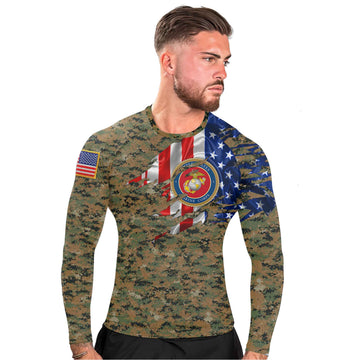 US Marine American Flag Camo Men's Long Sleeve Rash Guard