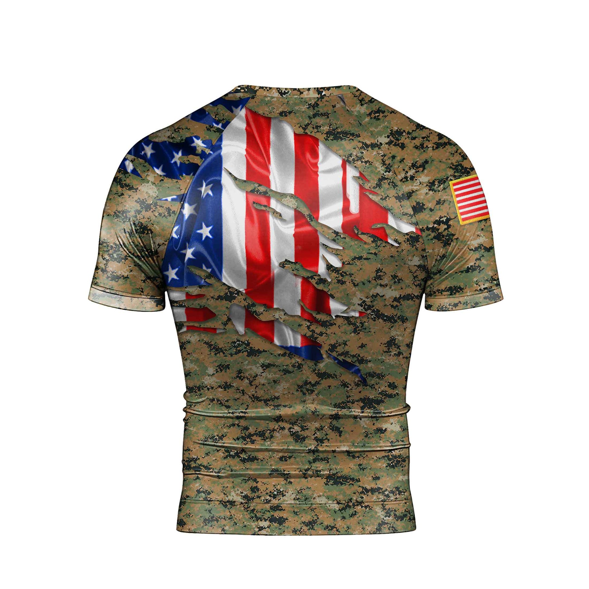 US Marine American Flag Camo Men's Short Sleeve Rash Guard