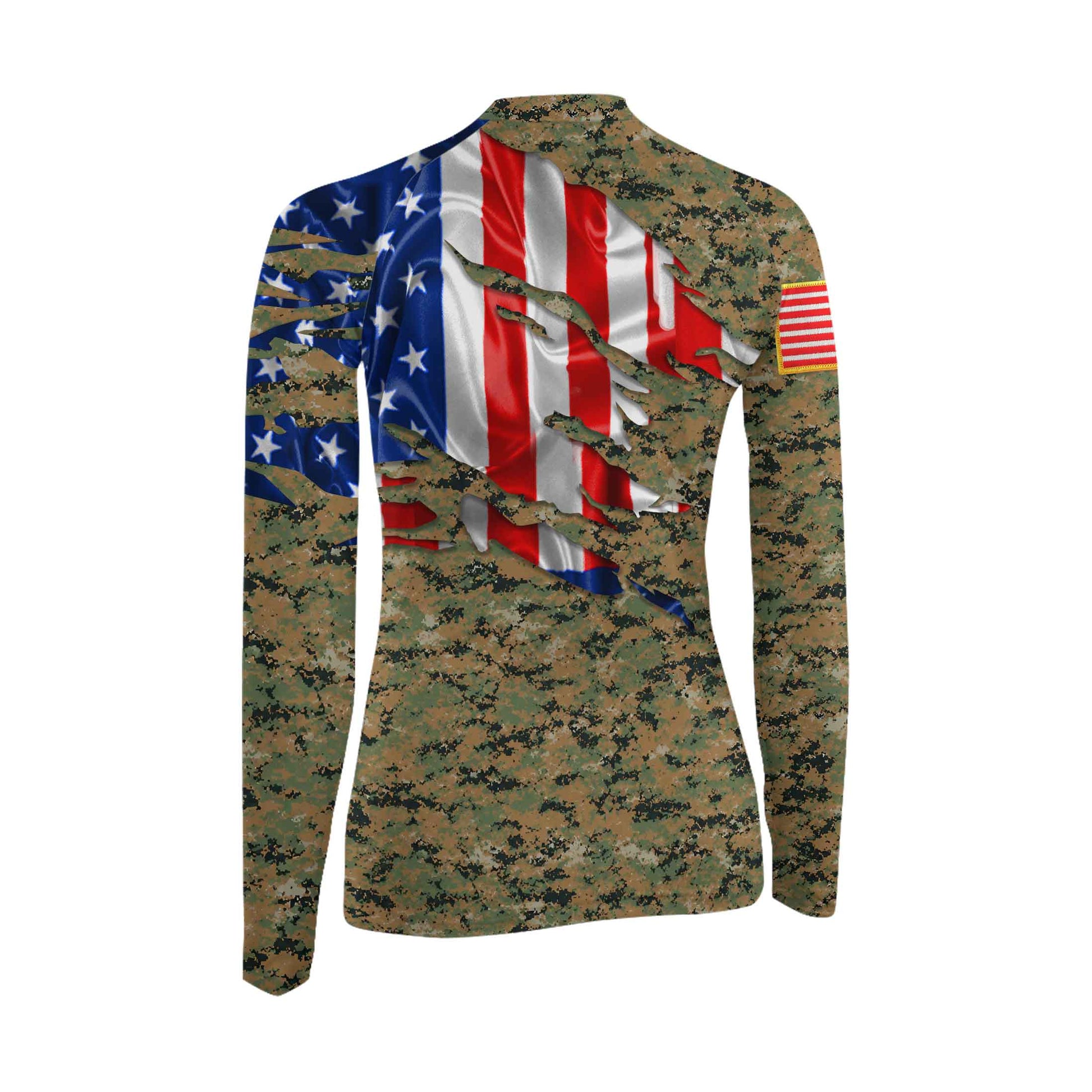 US Marine American Flag Camo Women's Long Sleeve Rash Guard