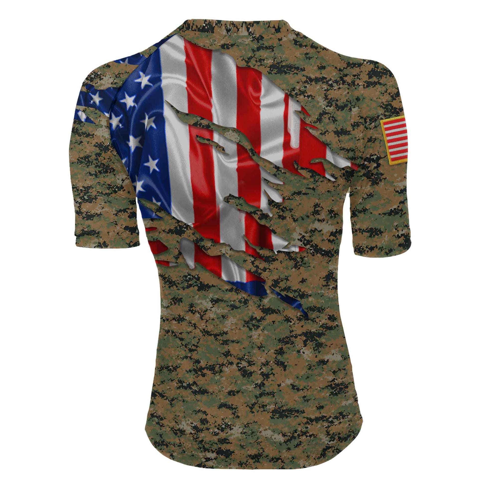US Marine American Flag Camo Women's Short Sleeve Rash Guard