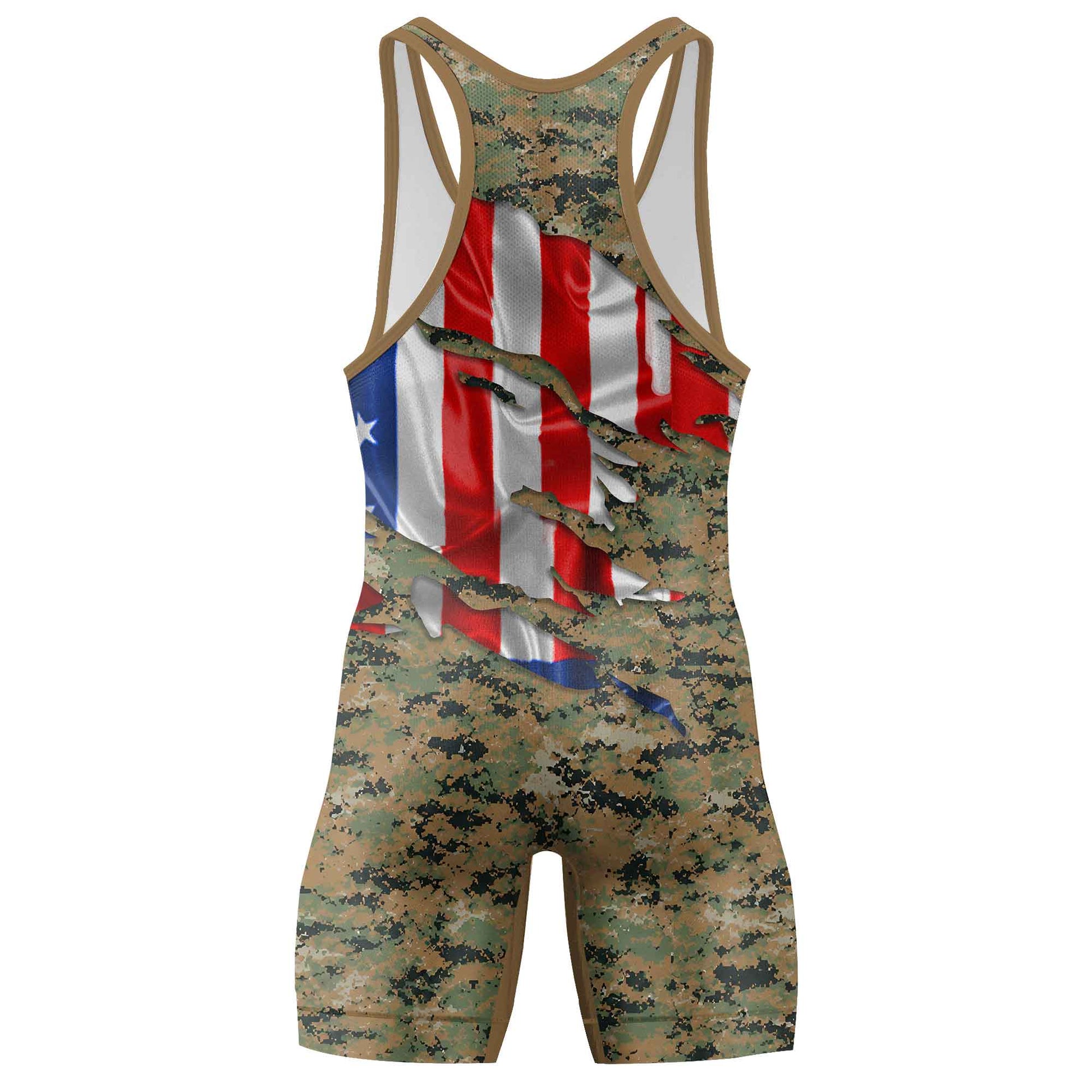 US Marine American Flag Camo Wrestling Singlets