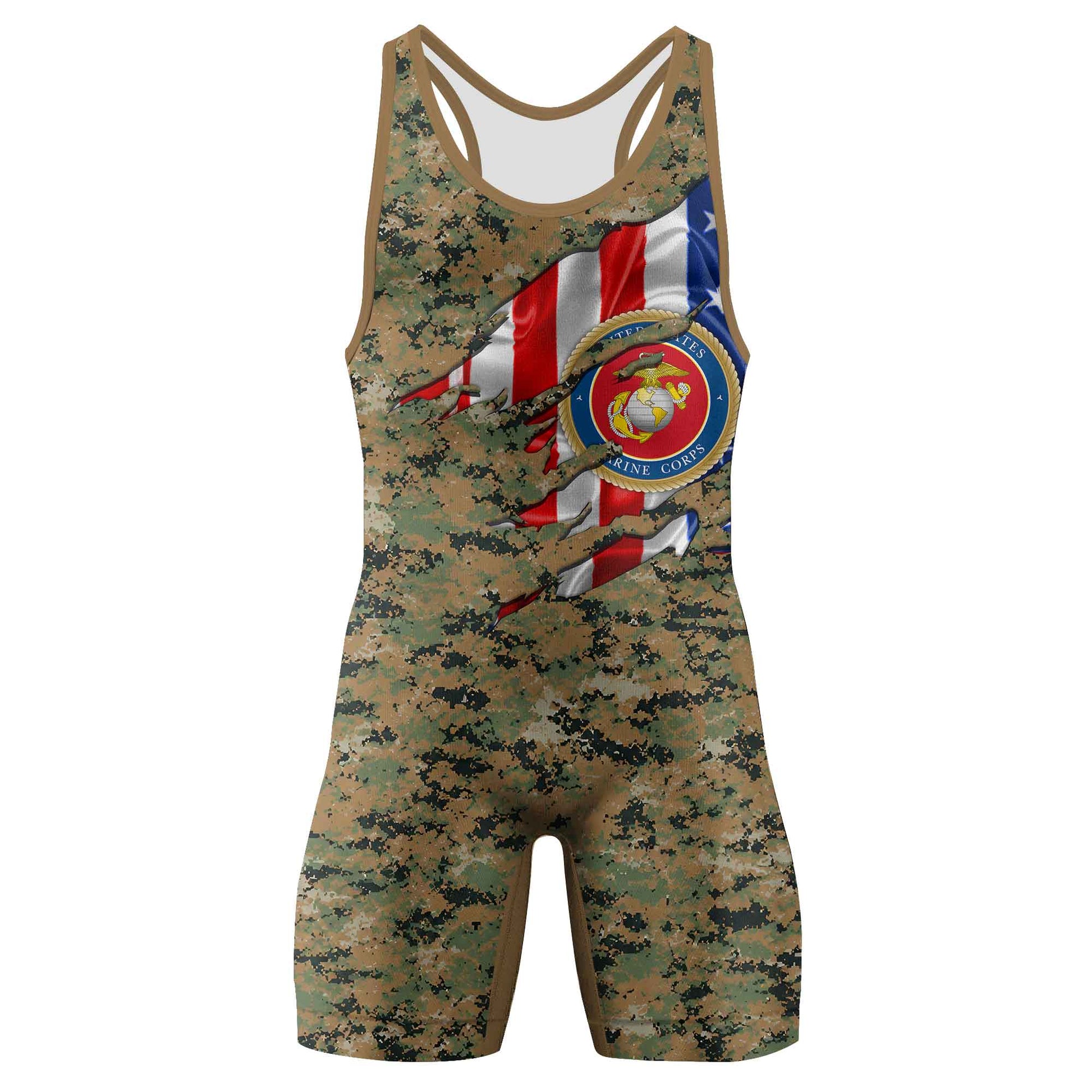 US Marine American Flag Camo Wrestling Singlets