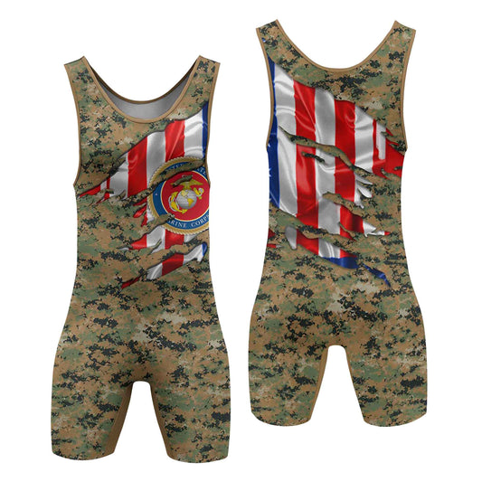 US Marine American Flag Camo Wrestling Singlets
