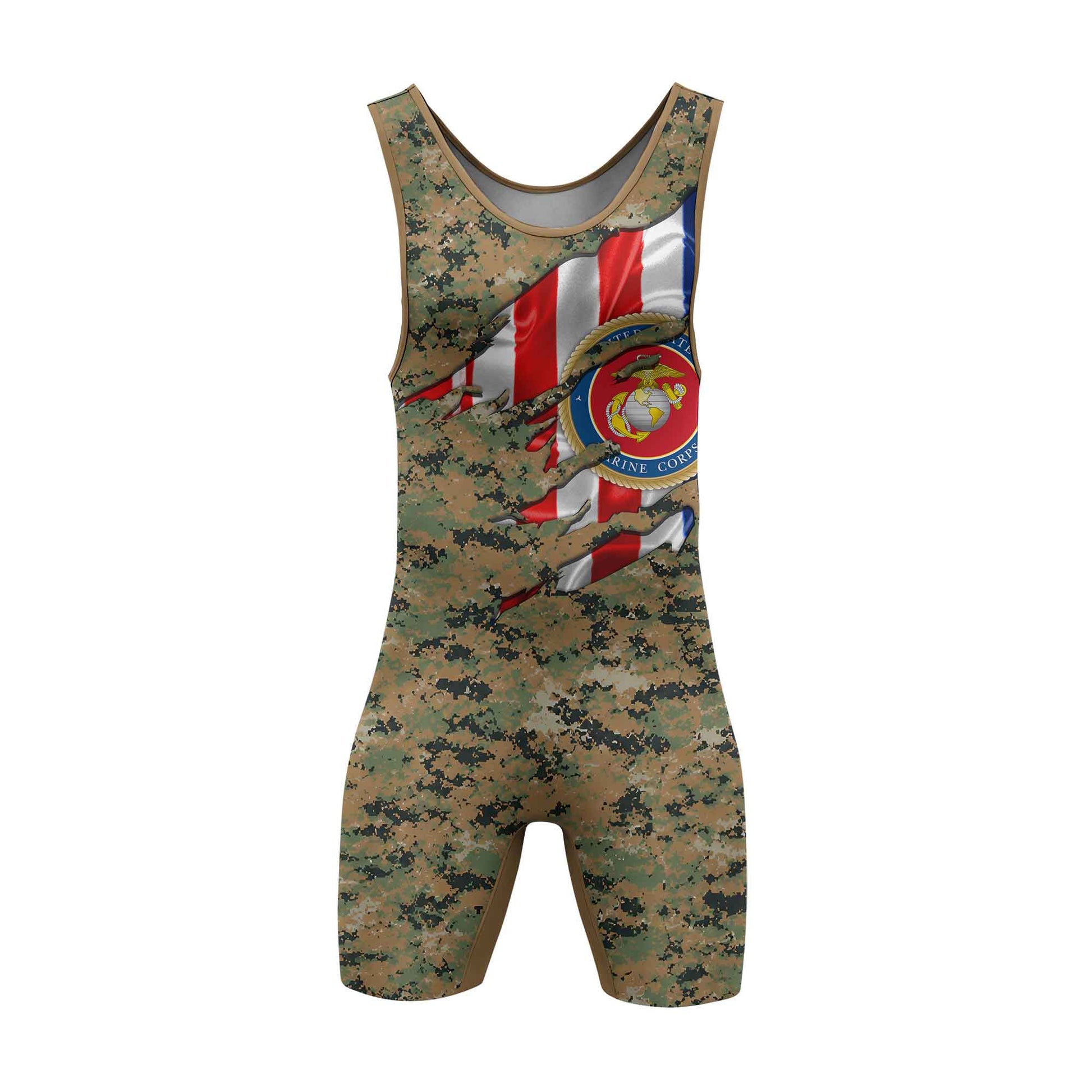 US Marine American Flag Camo Wrestling Singlets