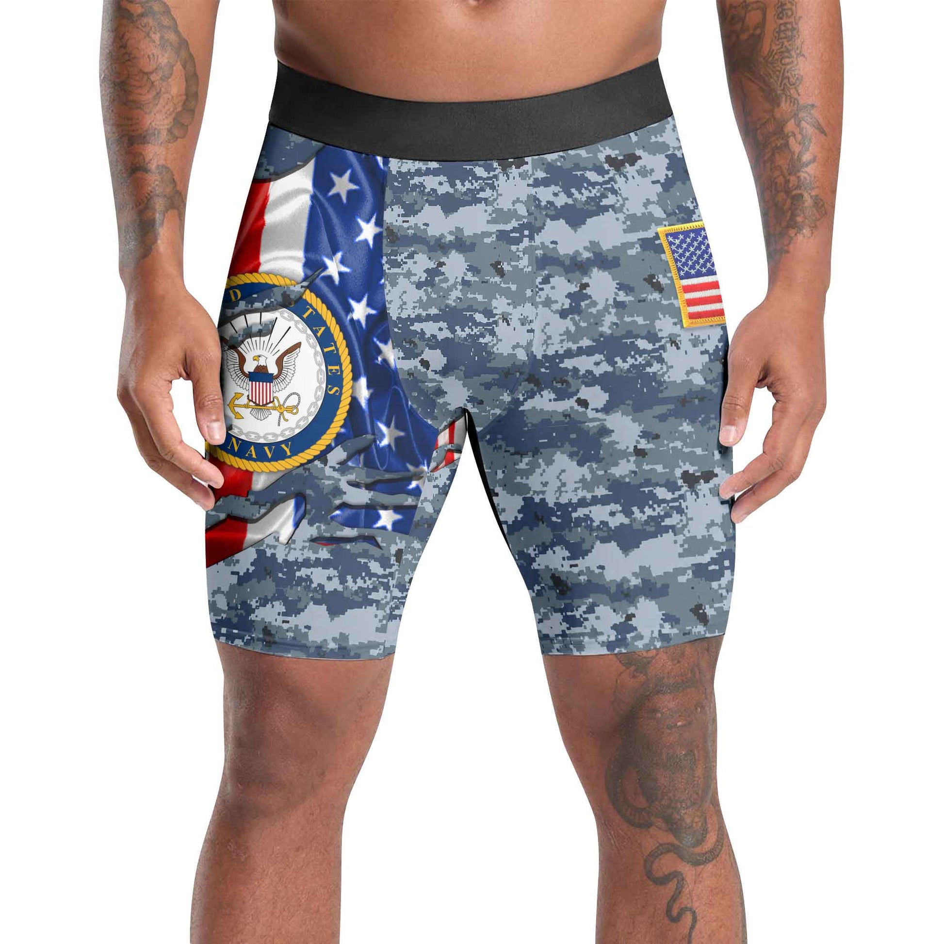 US Navy American Flag Camo Compression Shorts