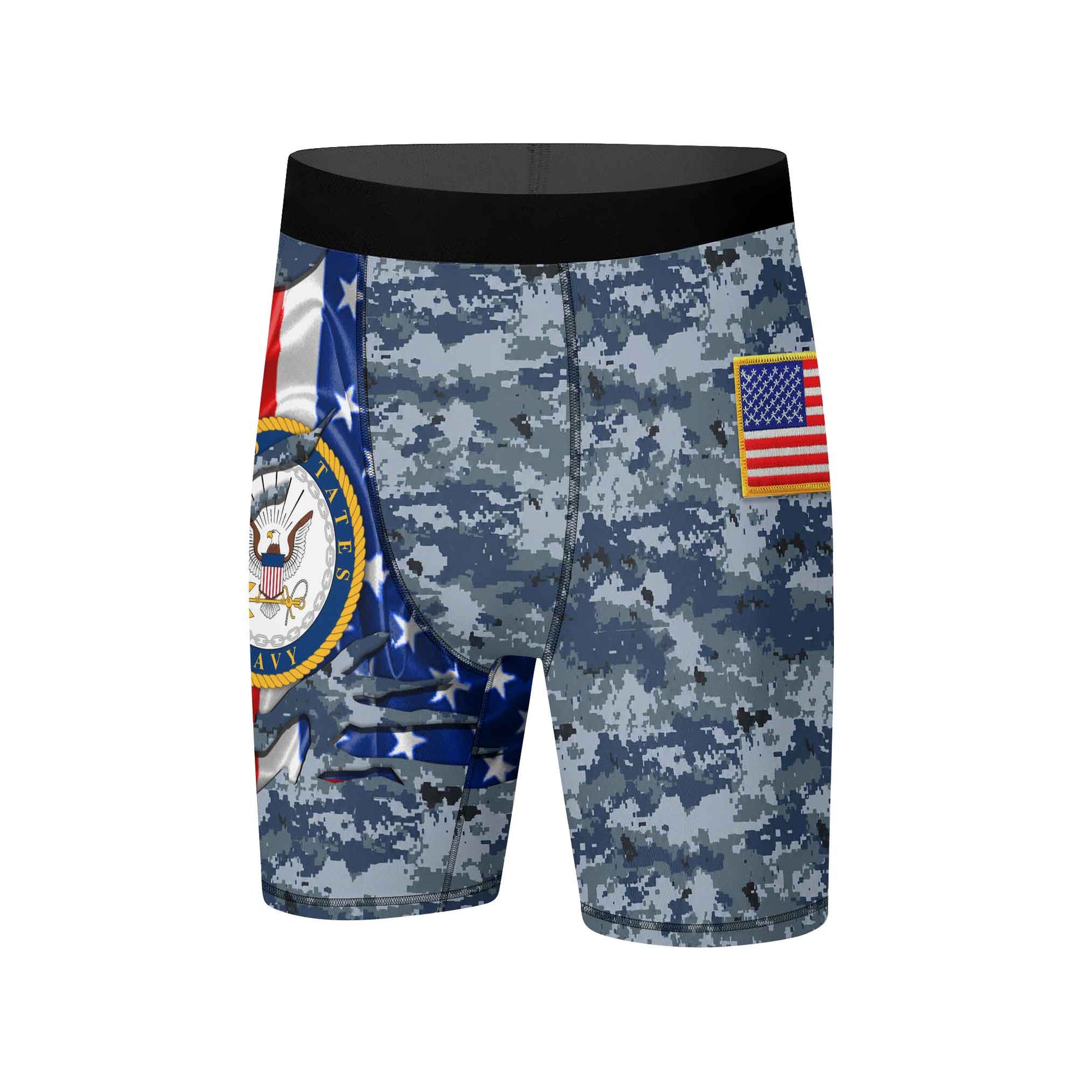 US Navy American Flag Camo Compression Shorts
