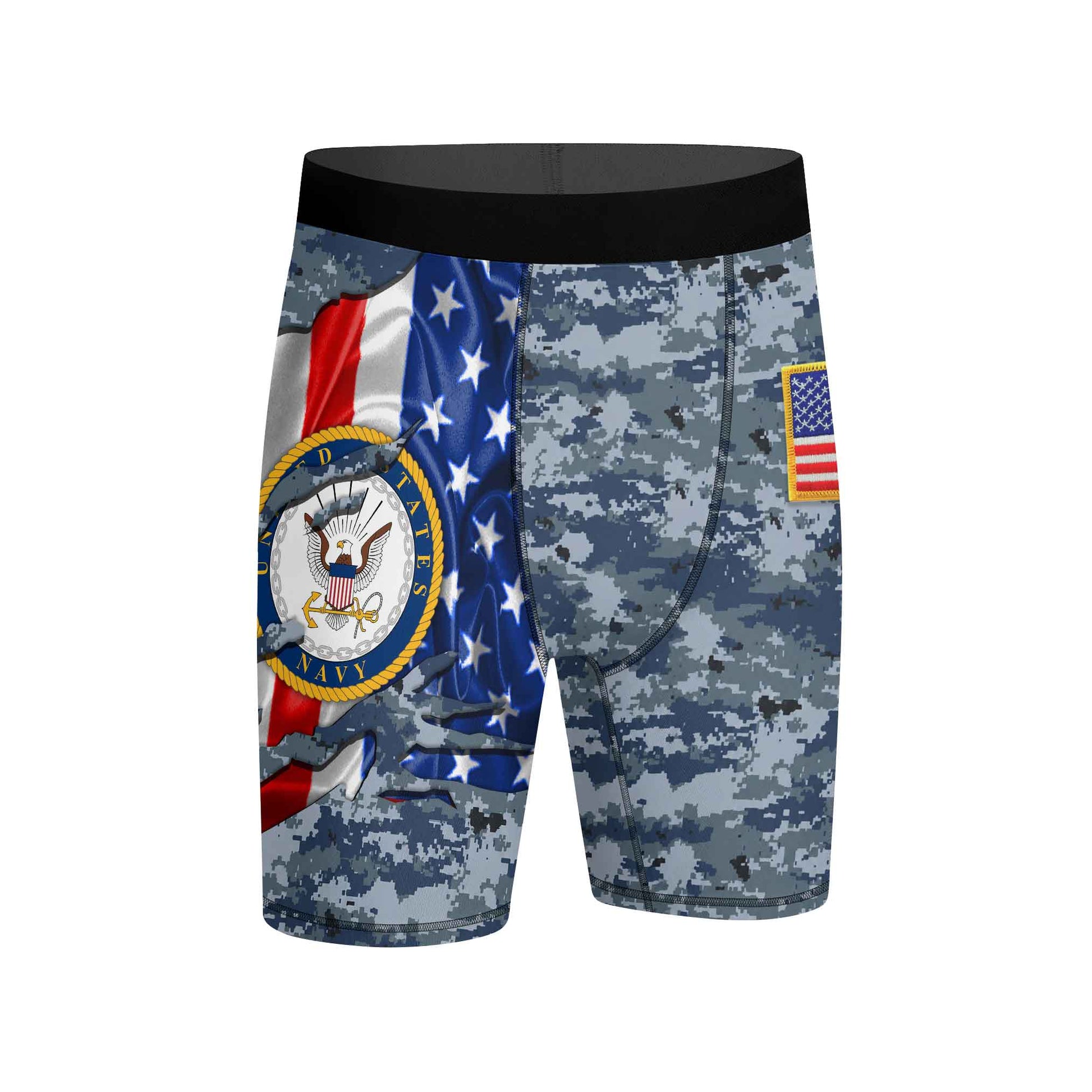 US Navy American Flag Camo Compression Shorts