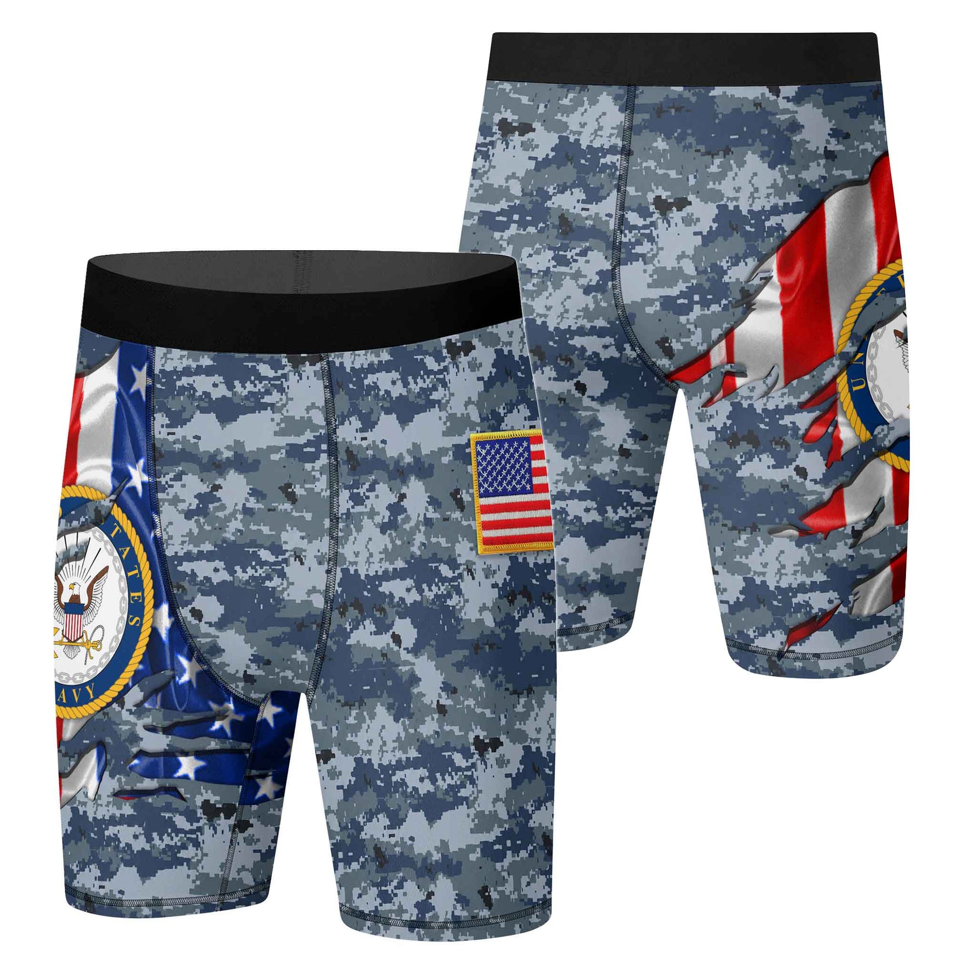 US Navy American Flag Camo Compression Shorts