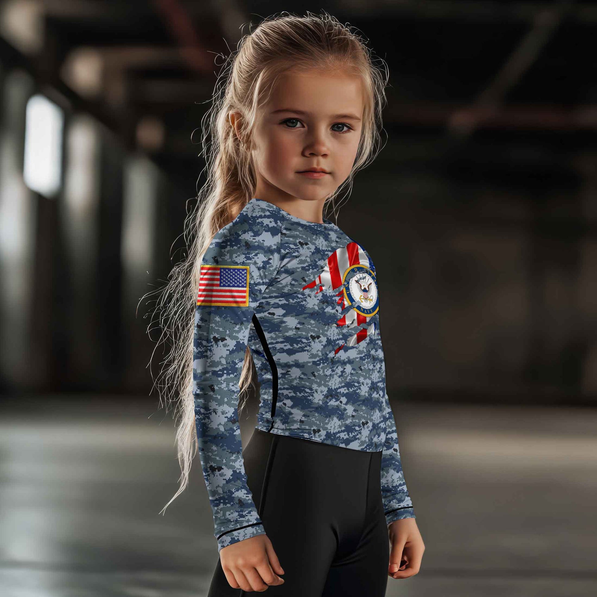 US Navy American Flag Camo Kids Rash Guard