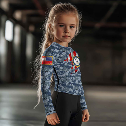 US Navy American Flag Camo Kids Rash Guard
