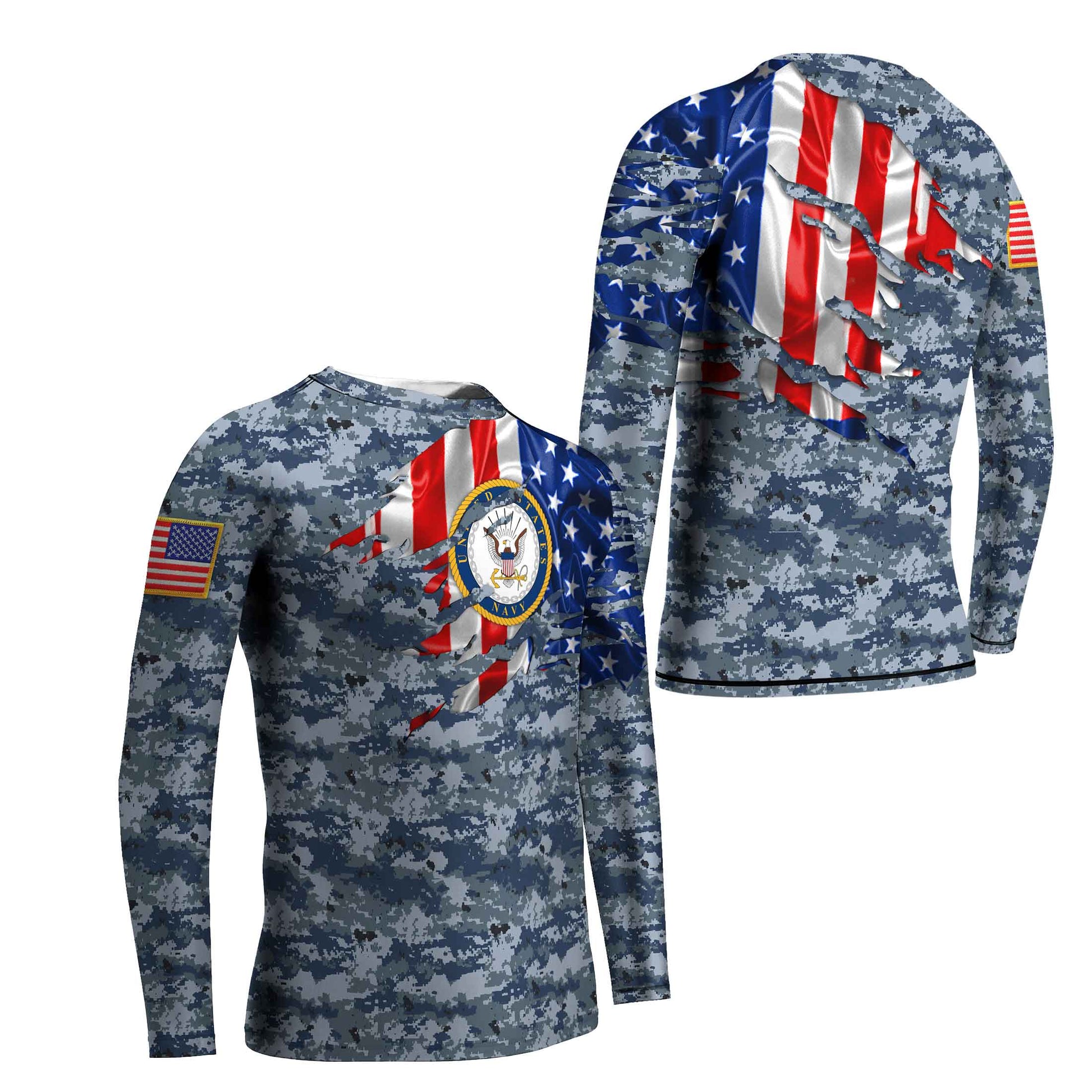 US Navy American Flag Camo Kids Rash Guard