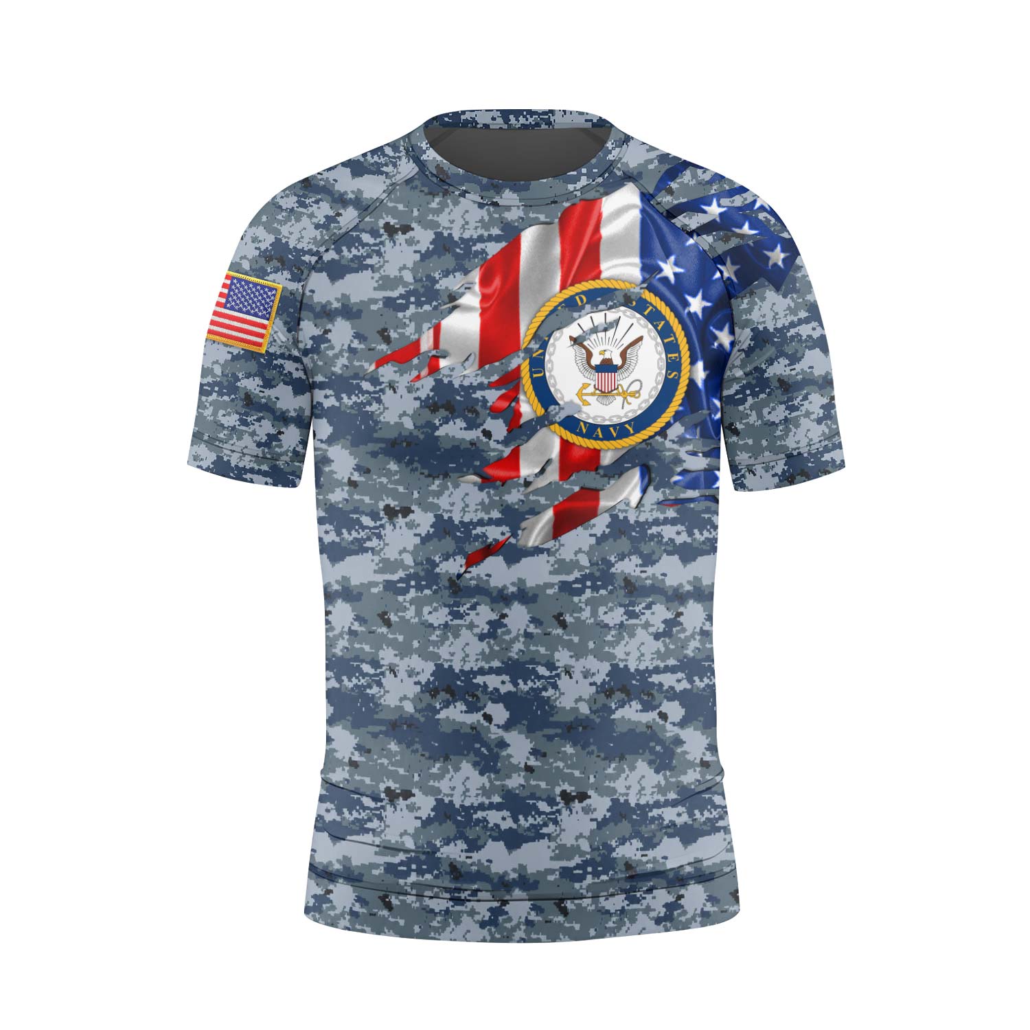 US Navy American Flag Camo Kids Rash Guard