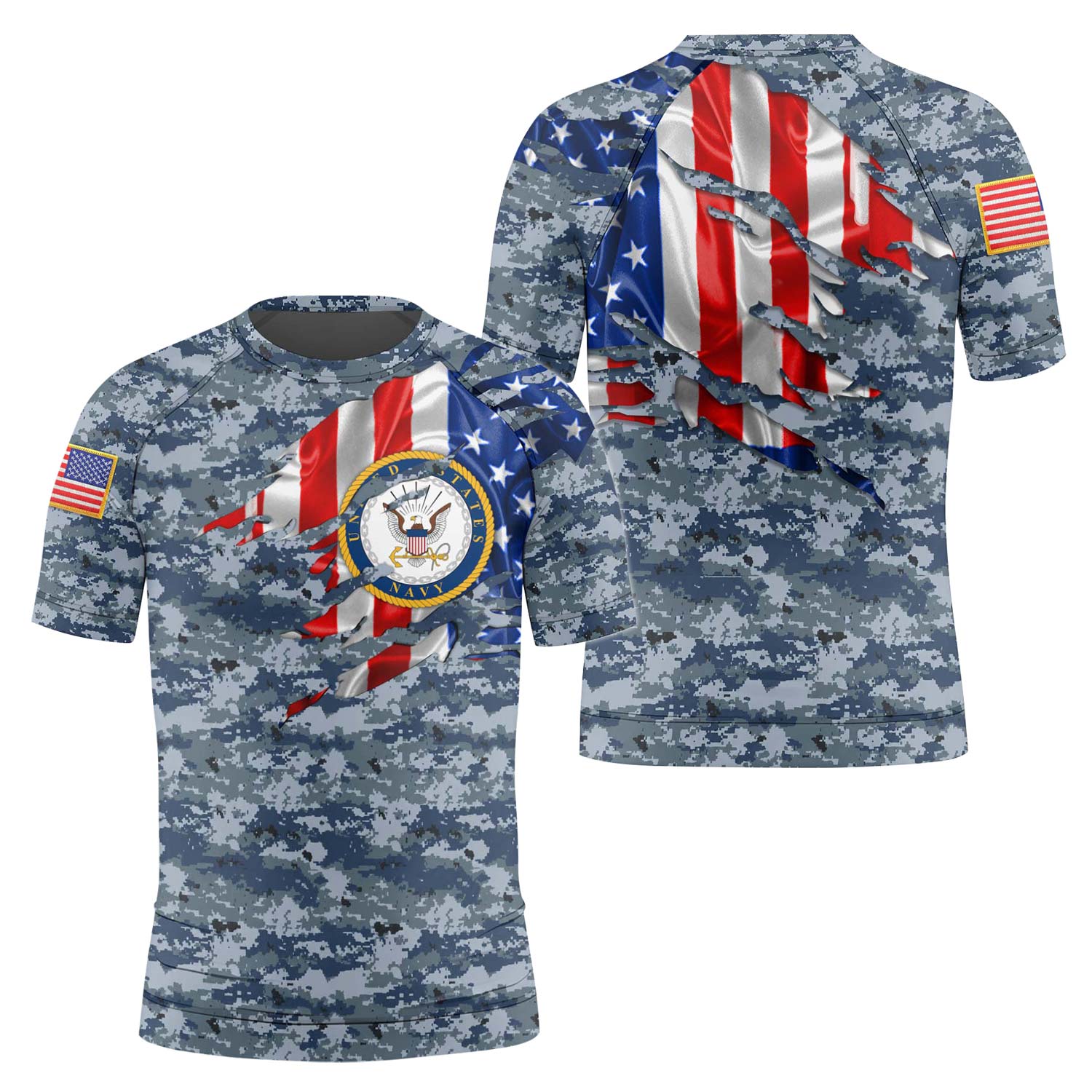 US Navy American Flag Camo Kids Rash Guard