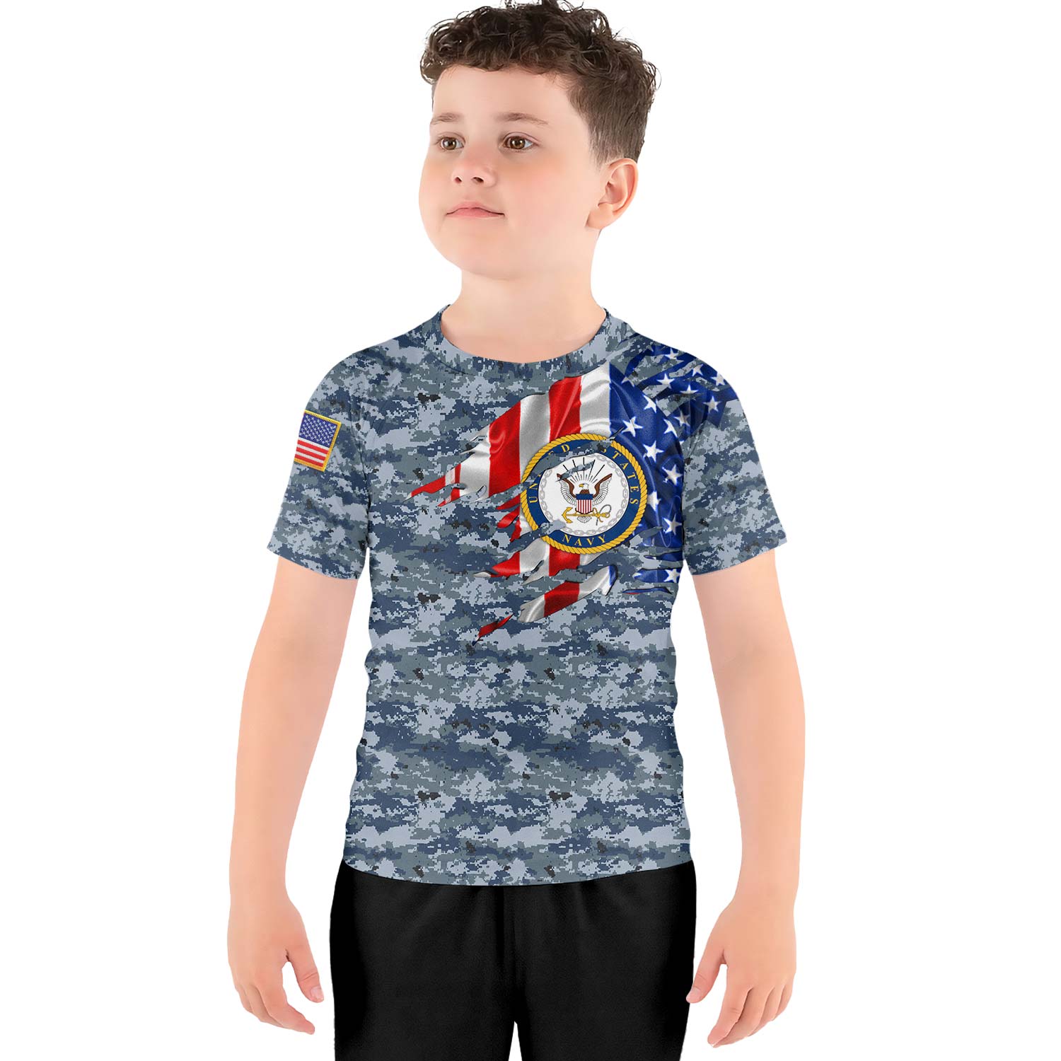 US Navy American Flag Camo Kids Rash Guard