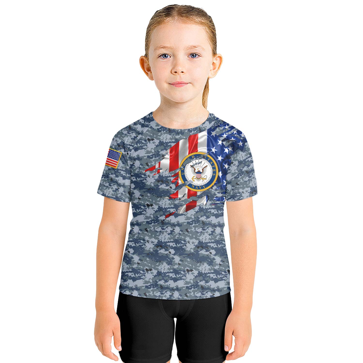 US Navy American Flag Camo Kids Rash Guard