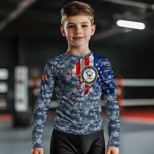 US Navy American Flag Camo Kids Rash Guard