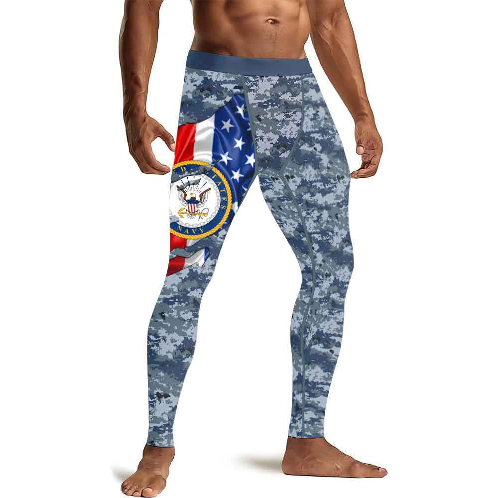 US Navy American Flag Camo Men's Compression Leggings