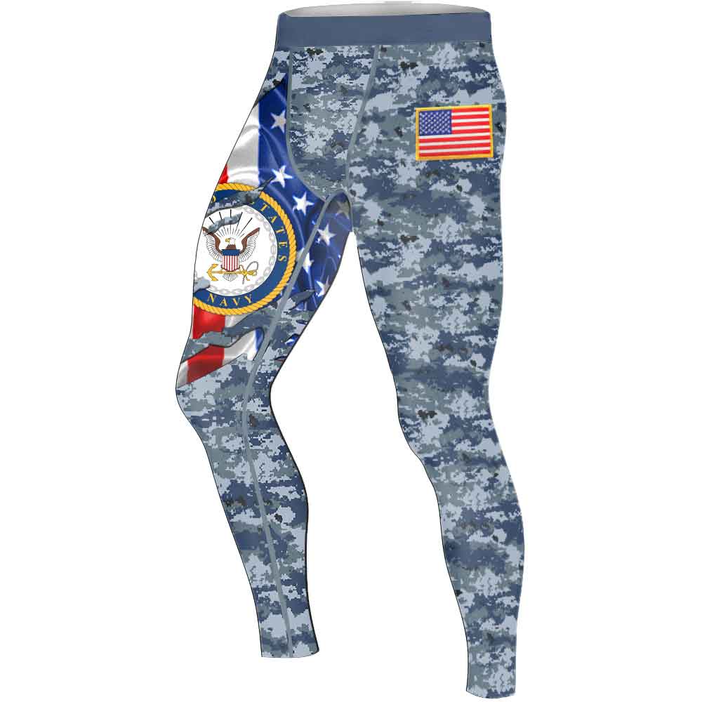 US Navy American Flag Camo Men's Compression Leggings