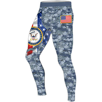 US Navy American Flag Camo Men's Compression Leggings