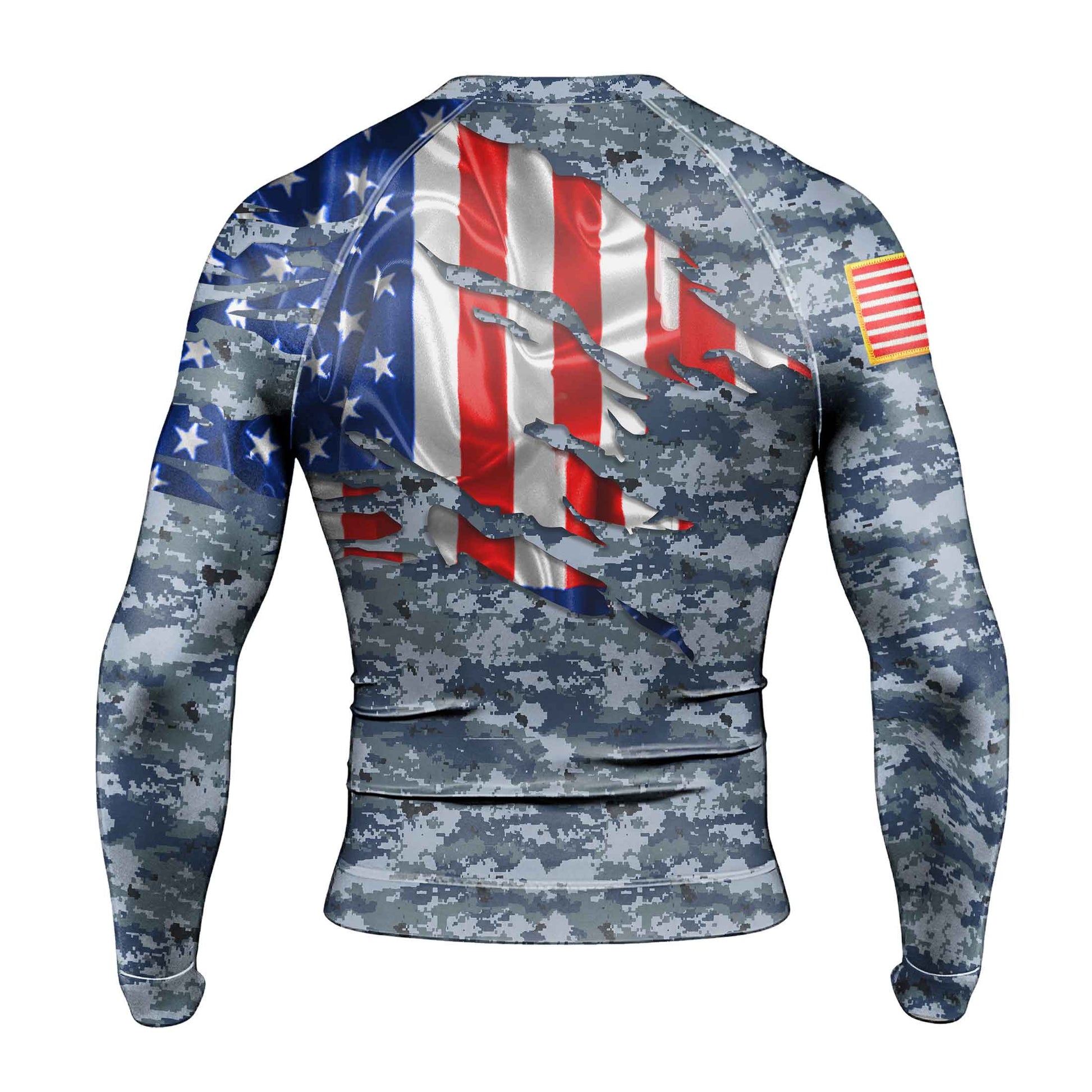US Navy American Flag Camo Men's Long Sleeve Rash Guard
