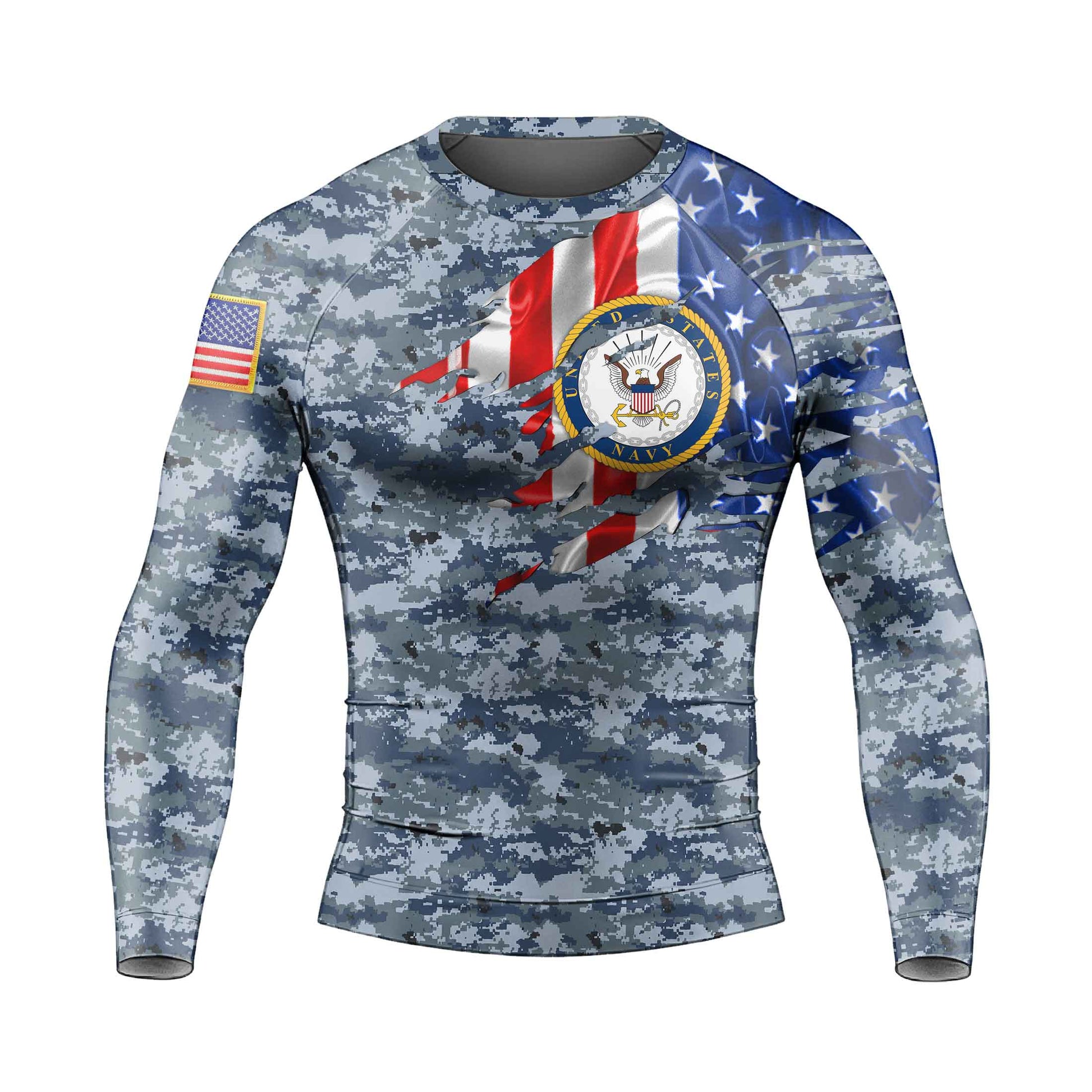 US Navy American Flag Camo Men's Long Sleeve Rash Guard