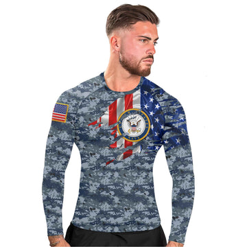 US Navy American Flag Camo Men's Long Sleeve Rash Guard