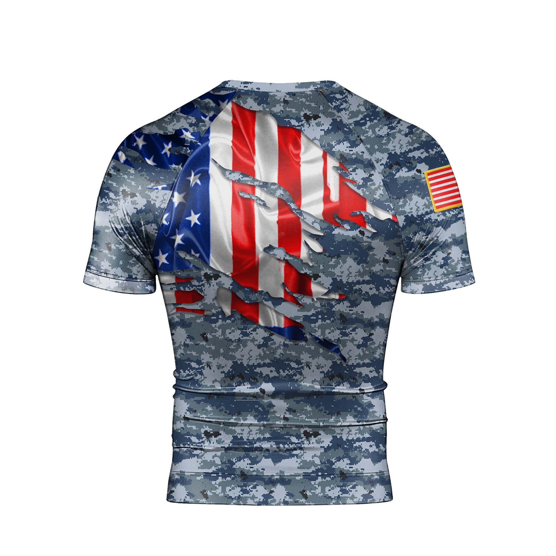 US Navy American Flag Camo Men's Short Sleeve Rash Guard