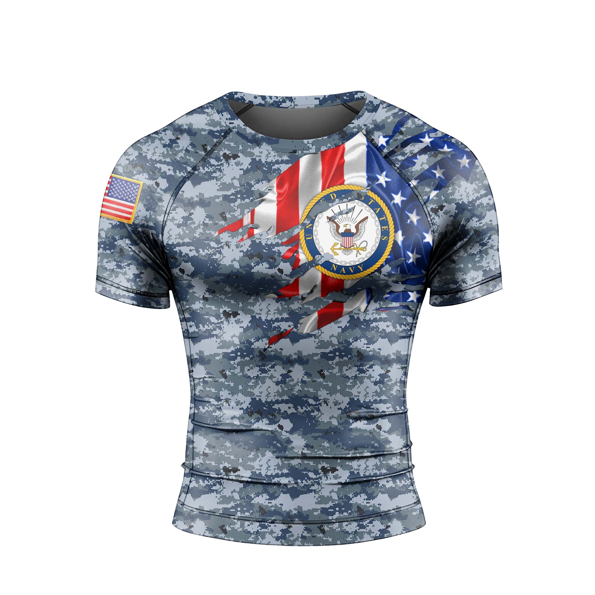 US Navy American Flag Camo Men's Short Sleeve Rash Guard