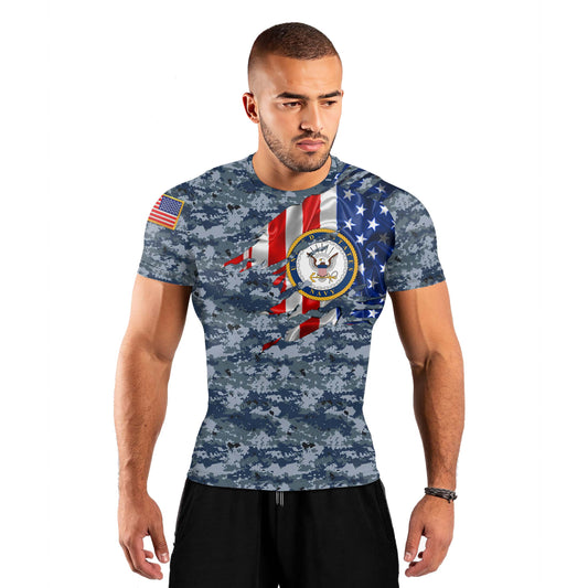 US Navy American Flag Camo Men's Short Sleeve Rash Guard