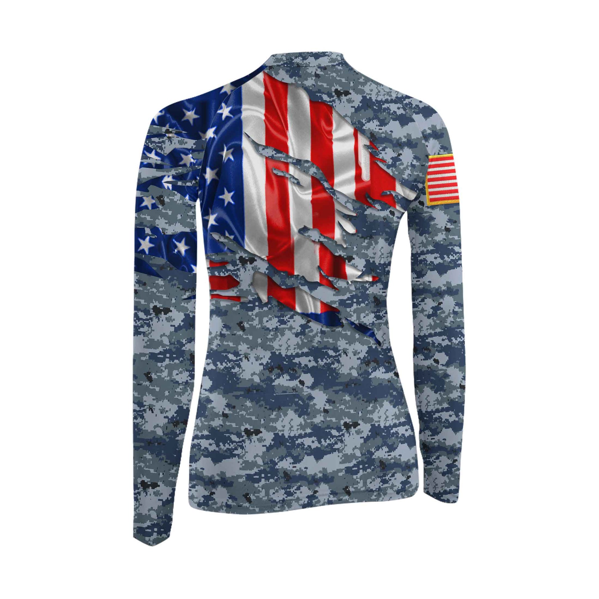 US Navy American Flag Camo Women's Long Sleeve Rash Guard