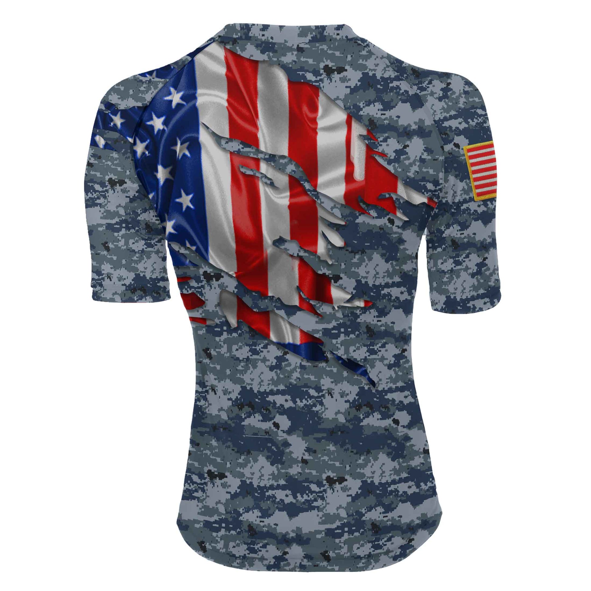 US Navy American Flag Camo Women's Short Sleeve Rash Guard