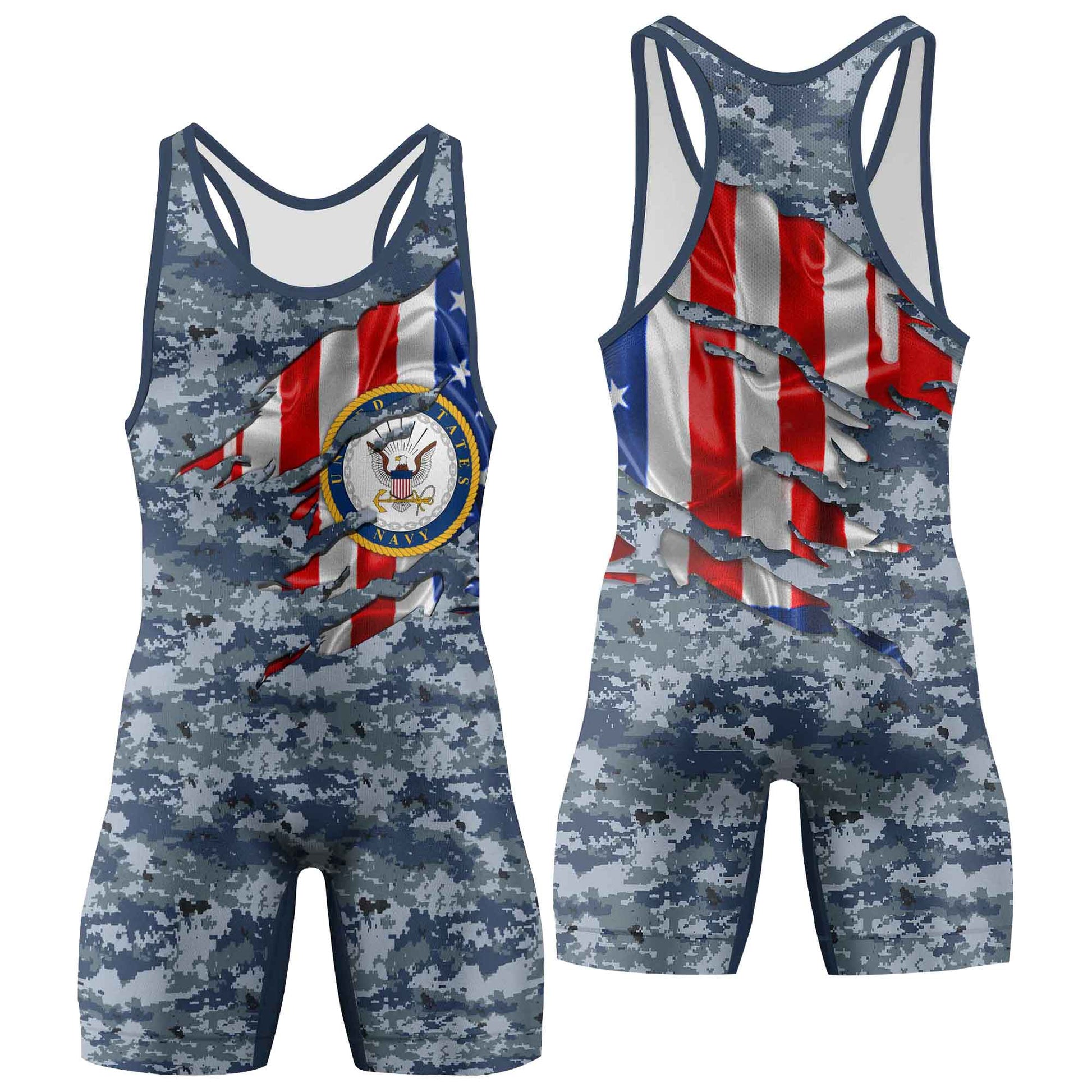 US Navy American Flag Camo Wrestling Singlets