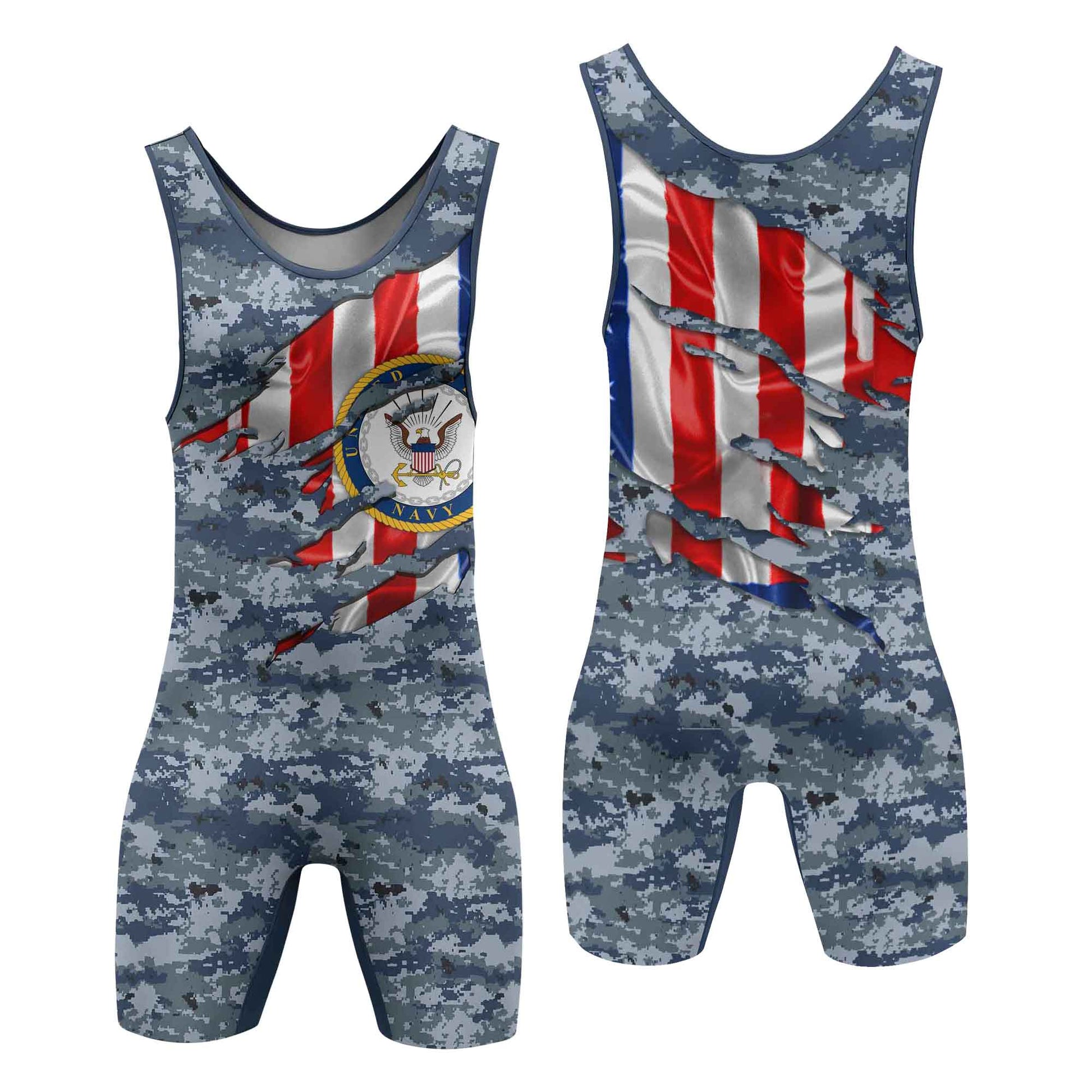 US Navy American Flag Camo Wrestling Singlets