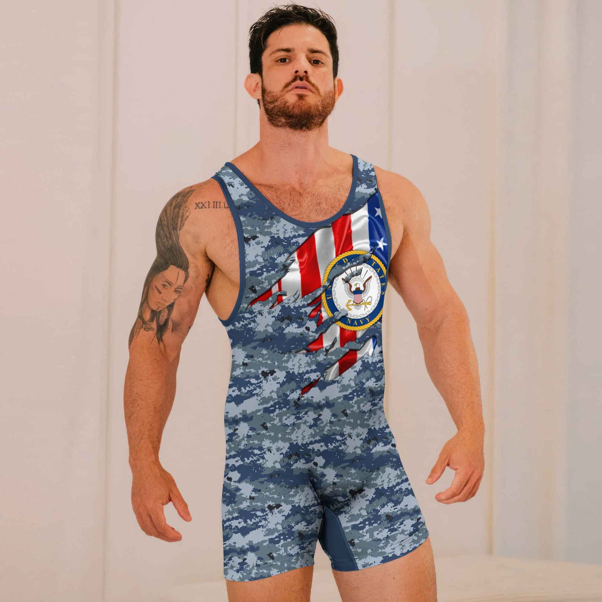 US Navy American Flag Camo Wrestling Singlets