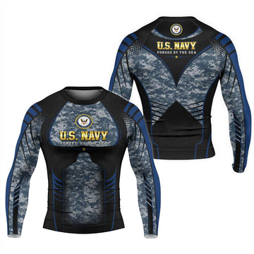 US Navy Forged By The Sea Men's Long Sleeve Rash Guard