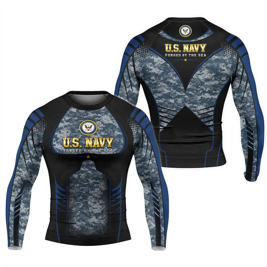 US Navy Forged By The Sea Men's Long Sleeve Rash Guard