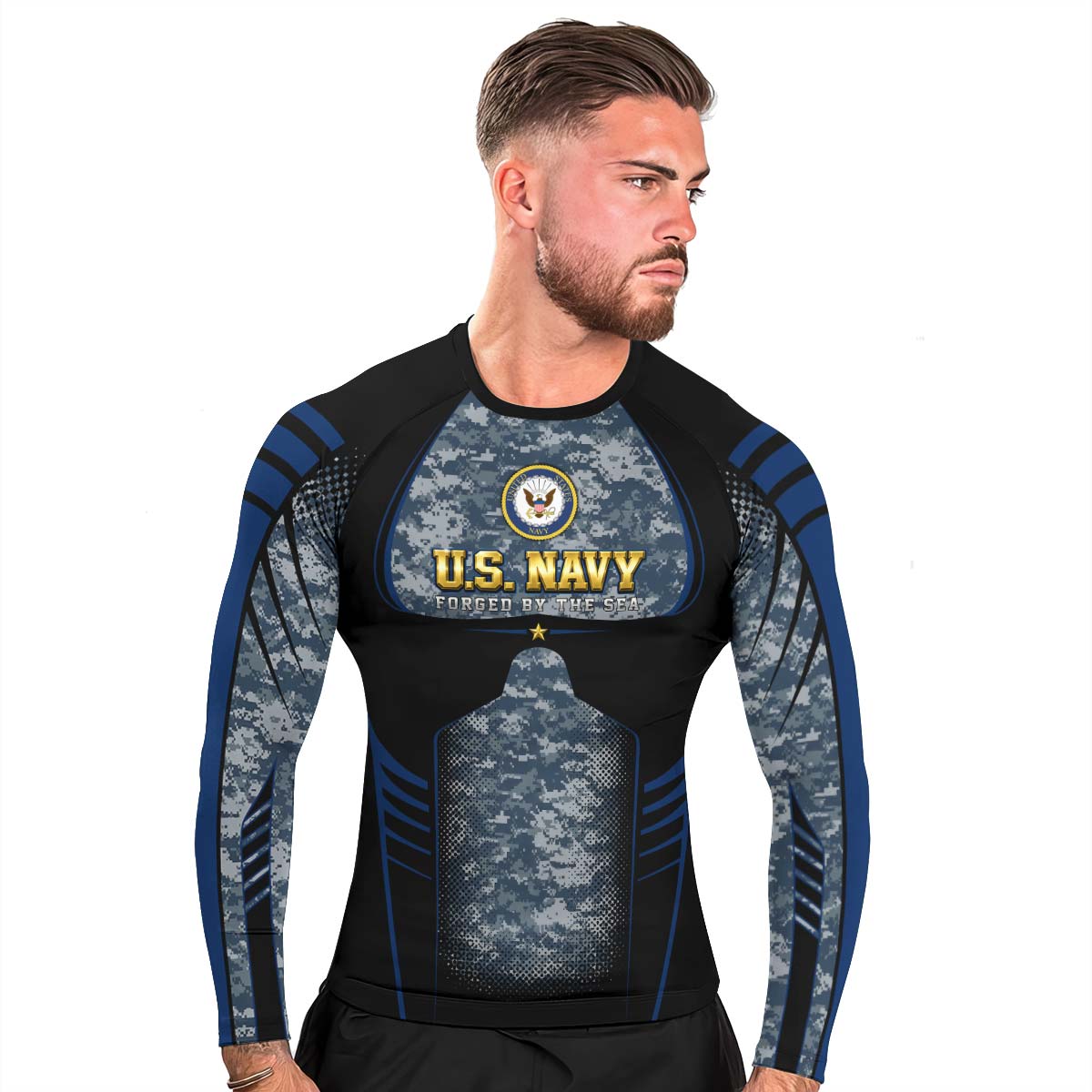 US Navy Forged By The Sea Men's Long Sleeve Rash Guard
