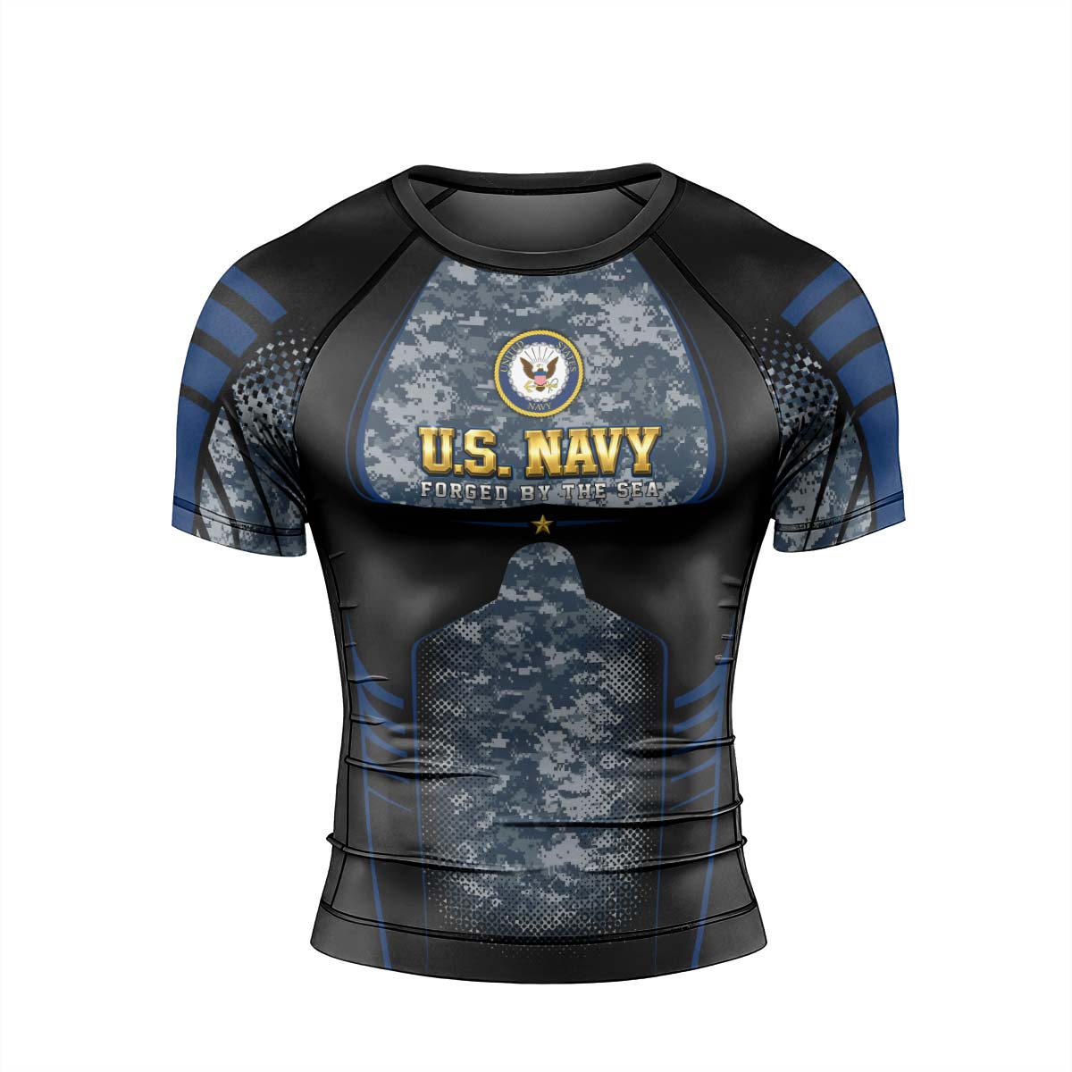 US Navy Forged By The Sea Men's Short Sleeve Rash Guard