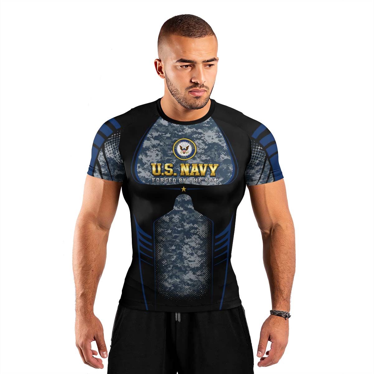 US Navy Forged By The Sea Men's Short Sleeve Rash Guard