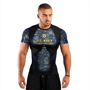 US Navy Forged By The Sea Men's Short Sleeve Rash Guard