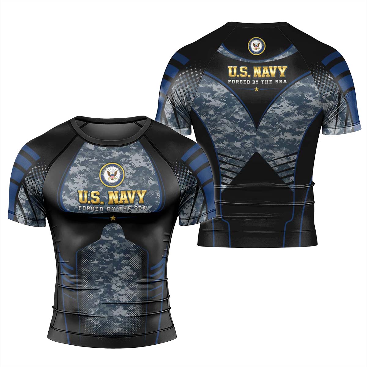 US Navy Forged By The Sea Men's Short Sleeve Rash Guard