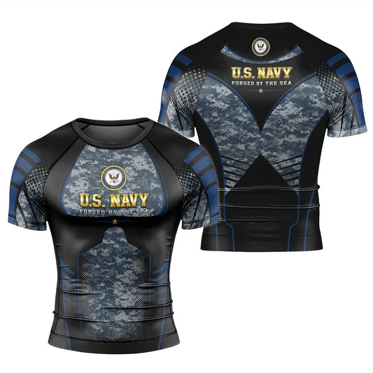 US Navy Forged By The Sea Men's Short Sleeve Rash Guard