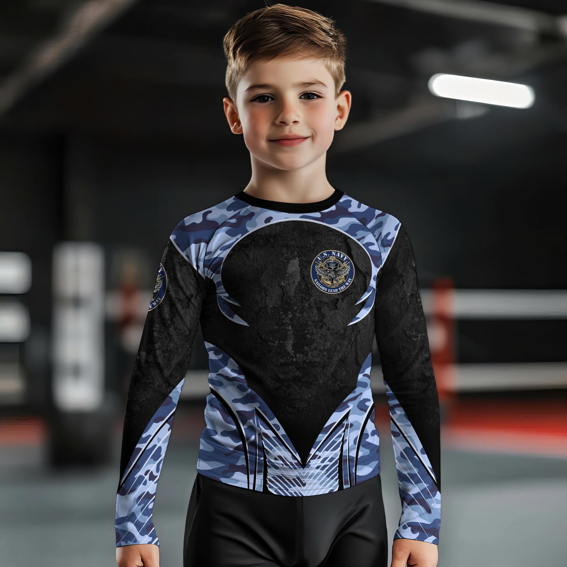 US Skull Navy Kids Rash Guard