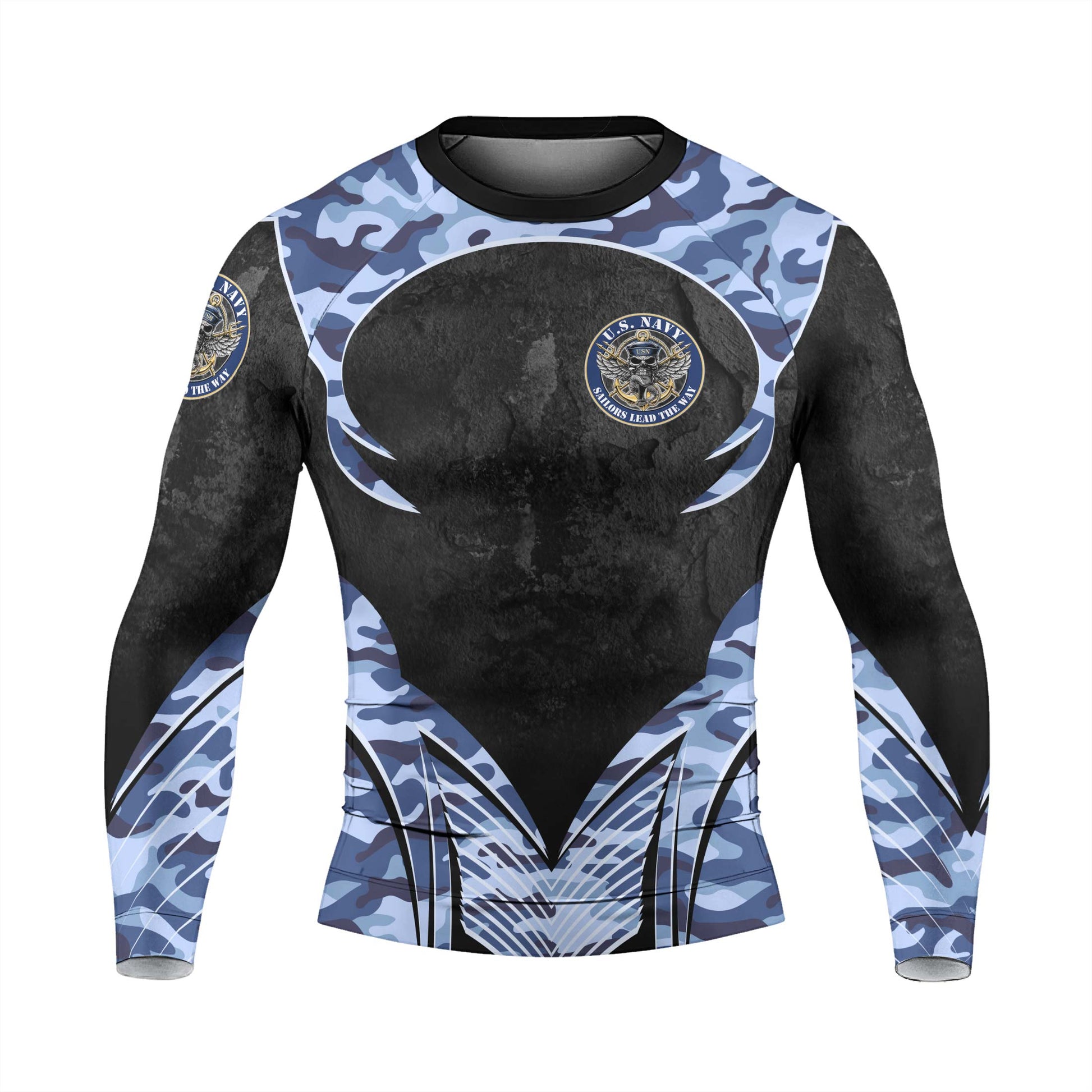 US Skull Navy Men's Long Sleeve Rash Guard