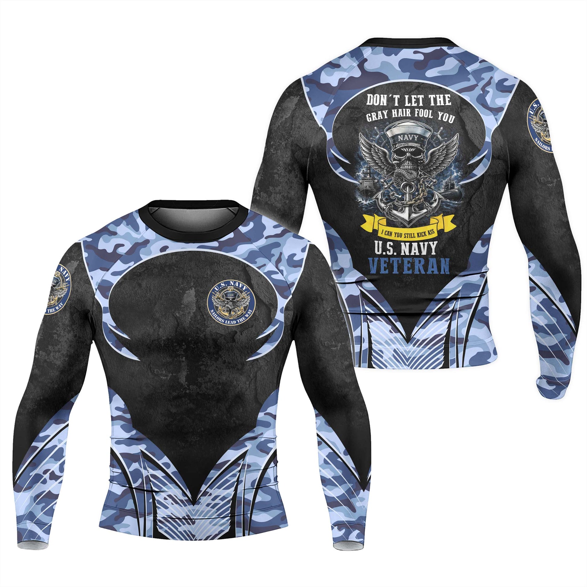 US Skull Navy Men's Long Sleeve Rash Guard
